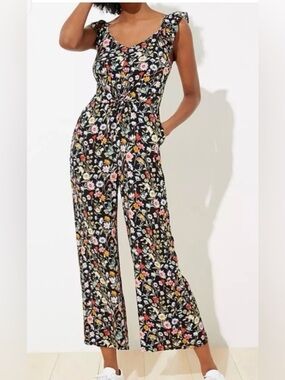 LOFT Black Floral Wide-Leg Jumpsuit